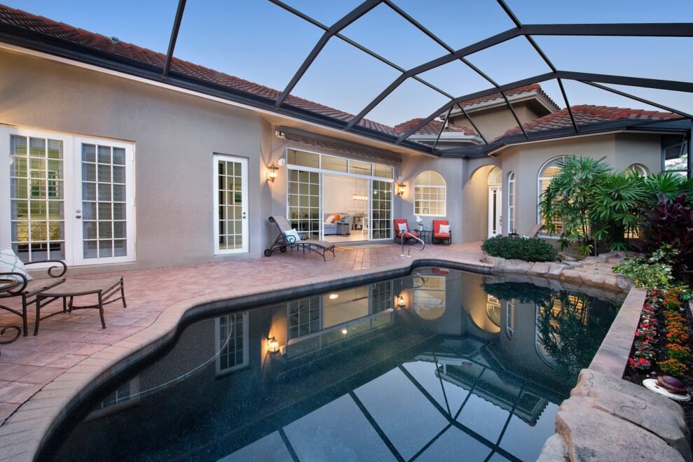 West Bay Courtyard Home interior design: courtyard pool